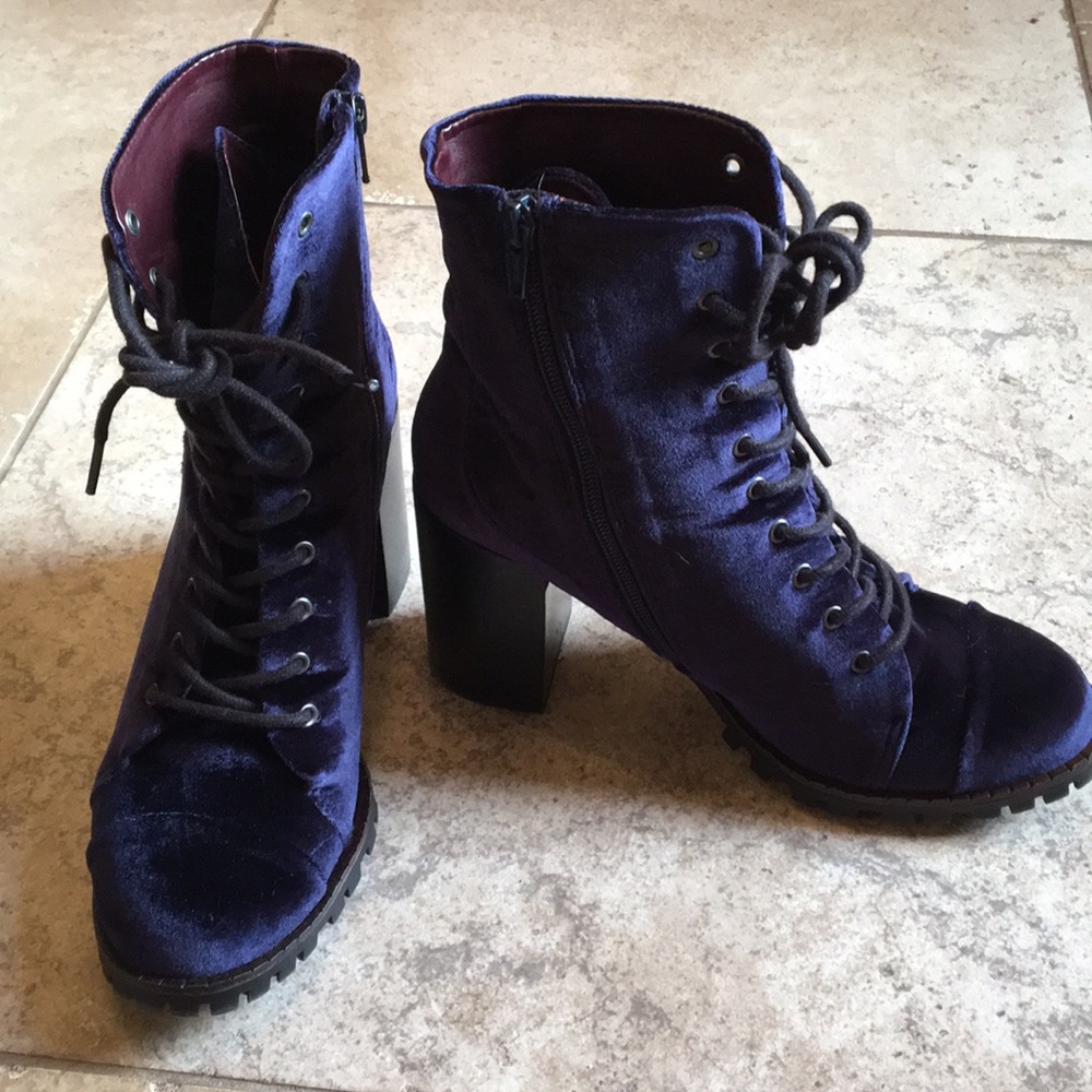 Navy velvet combat boots